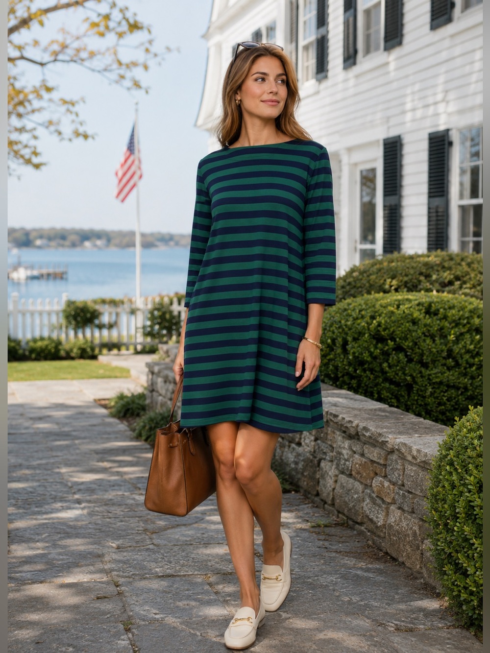 Duffield Lane navy blue and hunter green Stripe A Line Davis Dress Size XL